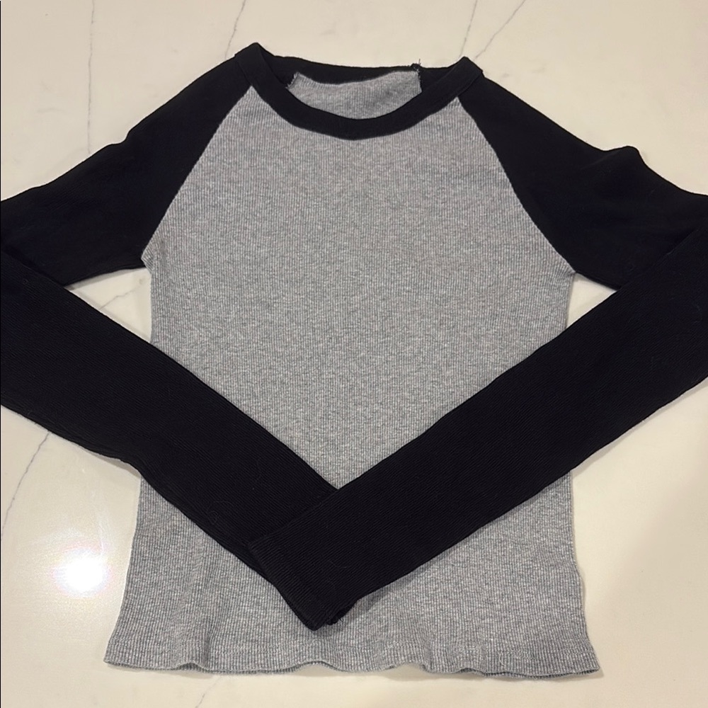 PACSUN Brandy Melville John Galt Black and Gray Women's Raglan Top